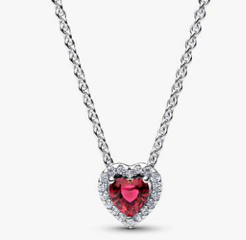 [398425C04] Collar Pandora Corazón Plata y Halo Rojo