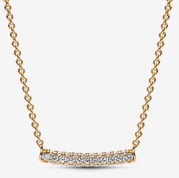 [362635C01] Collar Pandora Barra Curva Pavé Baño Dorado