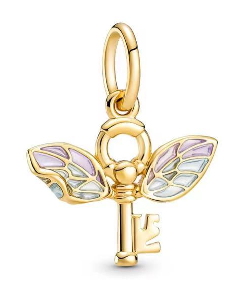 [P189] Charm colgante llave alada baño dorado con esmalte pastel