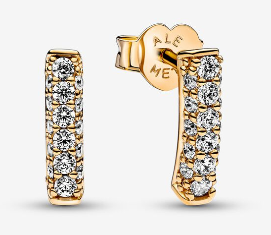 [EH-95] Aretes Pandora ME Barra Pavé Circonias Baño Dorado