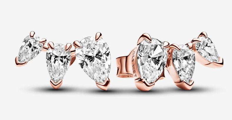 [EH-508] Aretes Pandora trío de peras oro rosa