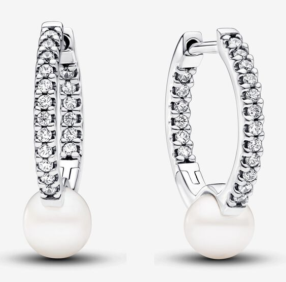 [EH-509] Aretes Pandora aro pavé con perla colgante