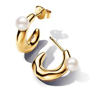 [263261C01] Aretes Pandora Aro Perla Baño Dorado