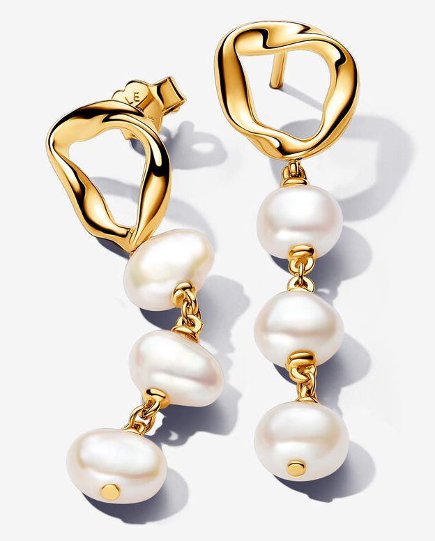 [263263C01] Aretes Pandora Cascada de Perlas Baño Dorado