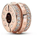 [DWK-84] Clip Pandora Corazones Calados Baño Oro Rosa Pavé Transparente