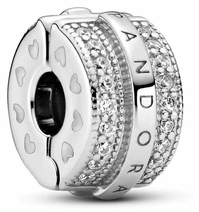 [DWK-134] Clip Pandora Signature corazones grabados y pavé