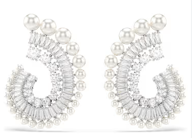 [E349] Aretes espiral de cristales baguette y perlas