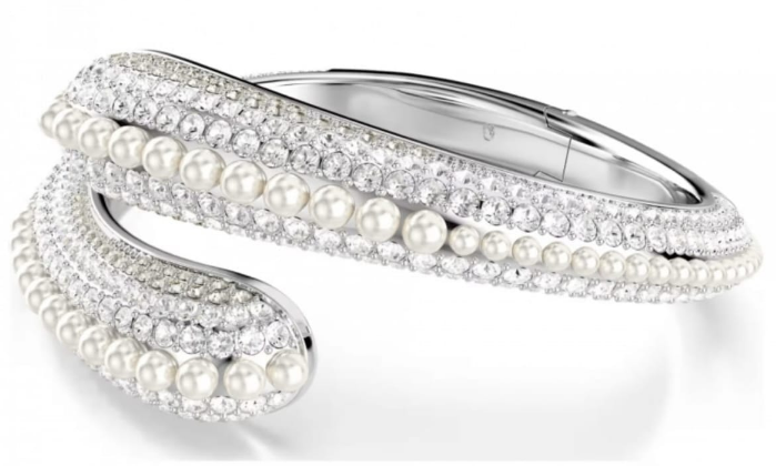 [A309] Brazalete Rígido Swarovski Pavé y Perlas Envolvente