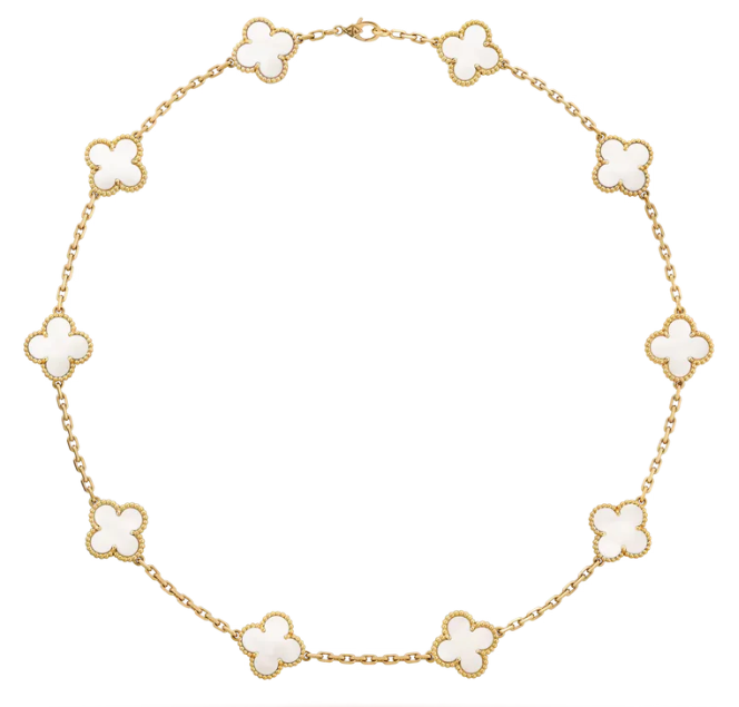 [VC-XL155] Collar Alhambra 10 Motivos Nácar Blanco