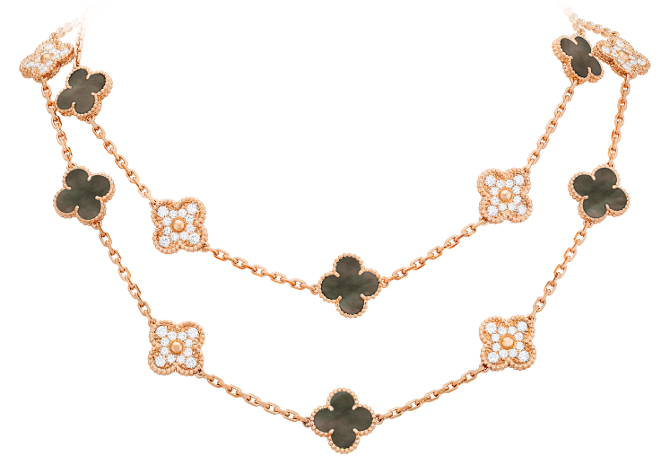 [VC-XL231] Collar Van Cleef Alhambra 20 Motivos Nácar Gris y Pavé Oro Rosa