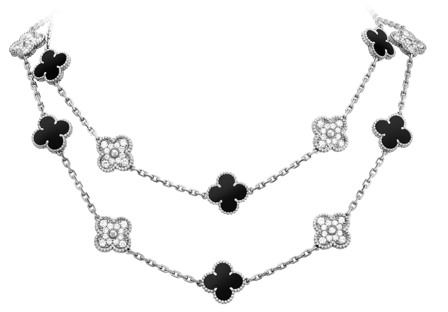 [VC-XL232] Collar Van Cleef Alhambra 20 Motivos Ónix y Pavé Plata