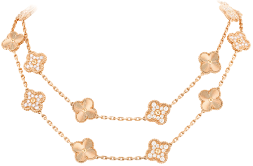[VC-XL273] Collar Van Cleef Alhambra 20 Motivos Liso y Pavé Oro Rosa