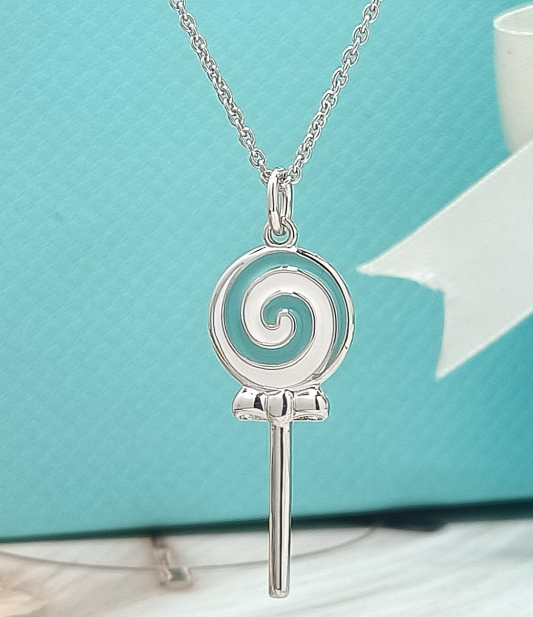 Collar Tiffany paleta espiral blanca y celeste