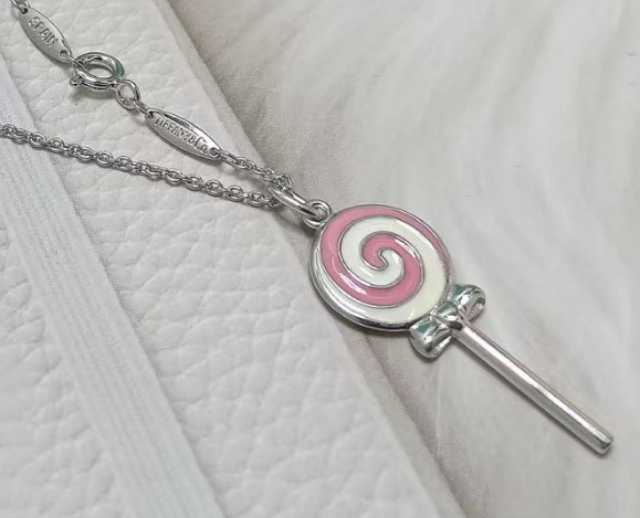 Collar Tiffany paleta espiral rosa y blanco
