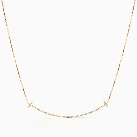 [TXL-16] Collar Tiffany T Smile Puntas con Circonias Tono Dorado