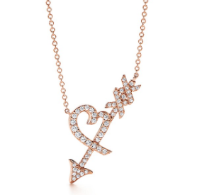 Collar Tiffany Corazón y Flecha XO Pavé Oro Rosa