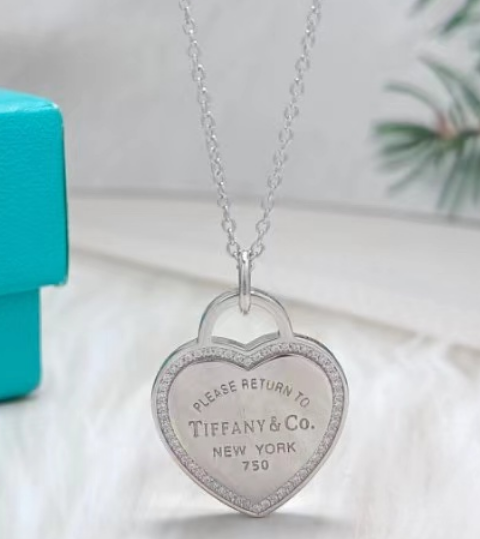 [TIFN200] Collar Tiffany corazón contorno pavé grabado clásico