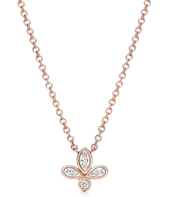 Collar trébol tres pétalos plata baño oro rosa