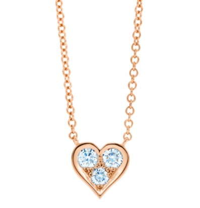 Collar corazón tres circonias celestes oro rosa
