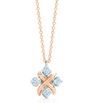 Collar cruce X racimos de circonias oro rosa