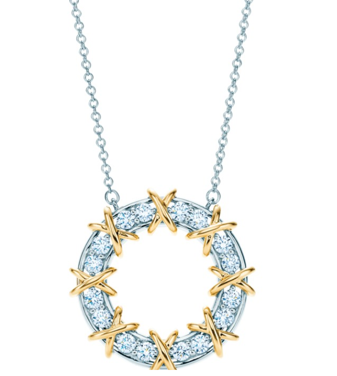 Collar Tiffany círculo circonias y besos dorados