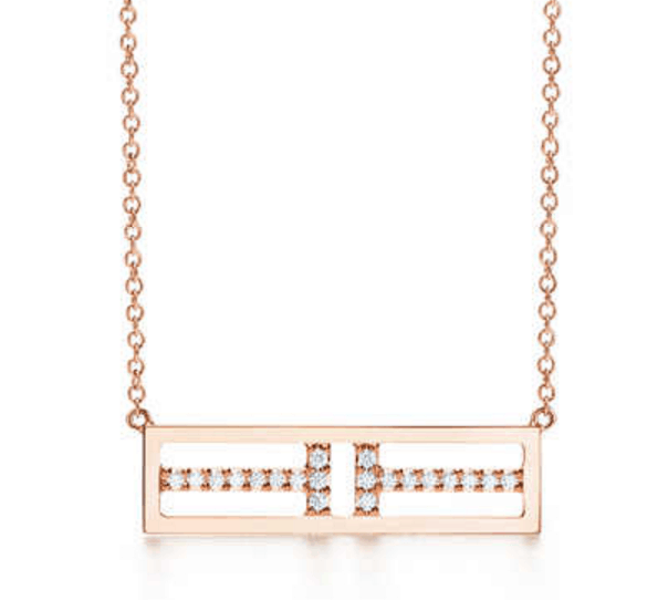 [N0162] Collar barra Tiffany T pavé oro rosa