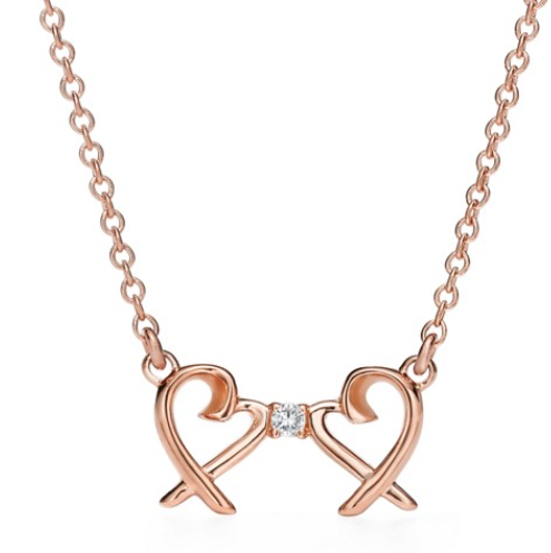 Collar doble corazón entrelazado oro rosa con circonia