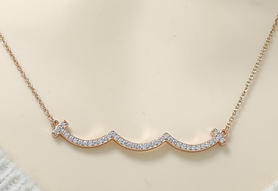 [N0210-1] Collar Tiffany T Ondas Pavé Oro Rosa