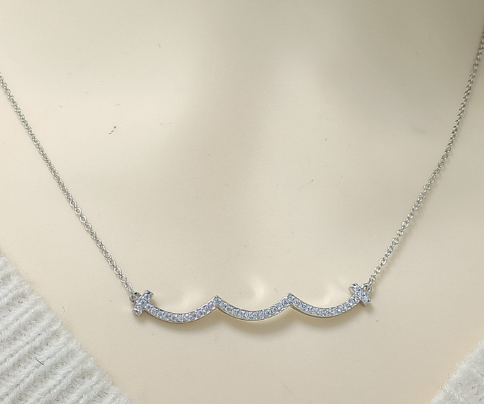 [N0210-3] Collar Tiffany T Ondas Pavé Blanco Platino