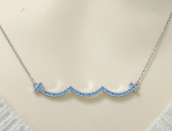 [N0210-4] Collar Tiffany T Ondas Pavé Azul Plateado