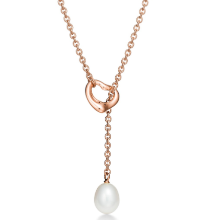 [N0220-1] Collar Tiffany Corazón Abierto Perla Oro Rosa