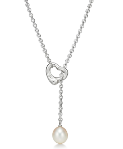 [N0220-2] Collar Tiffany Corazón Abierto Perla Plata