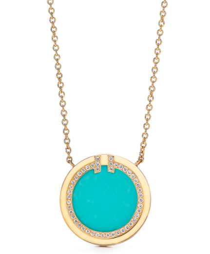 [N0278-2] Collar Tiffany T Círculo Turquesa Oro