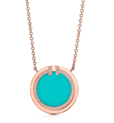 Collar Tiffany T Círculo Turquesa Oro Rosa
