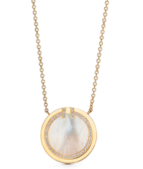 [N0278-5] Collar Tiffany T Círculo Nácar Dorado