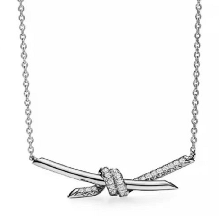 [N0313-2] Collar Tiffany Knot nudo pavé plateado