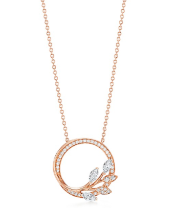 Collar círculo pavé hojas compactas oro rosa