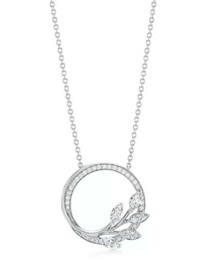 Collar círculo pavé hoja asimétrica plateado