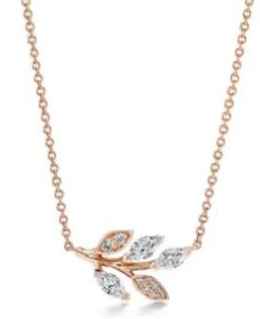 Collar ramita de hojas circonias oro rosa