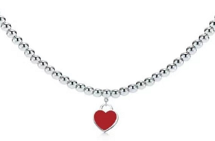Collar Tiffany bolitas corazón esmalte rojo