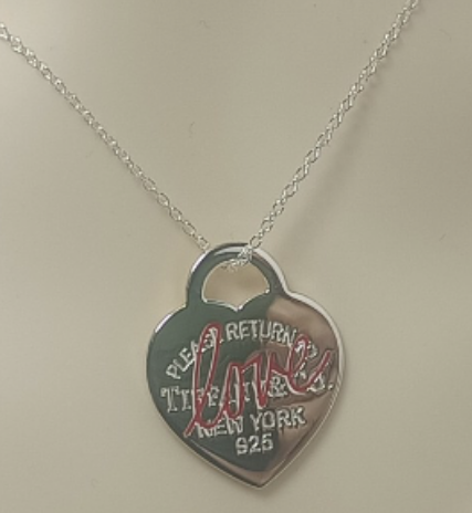 Collar Corazón Love Grabado Rojo Plata 925
