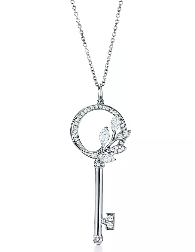 [N0297-1] Llave Tiffany Keys corona de hojas plateada