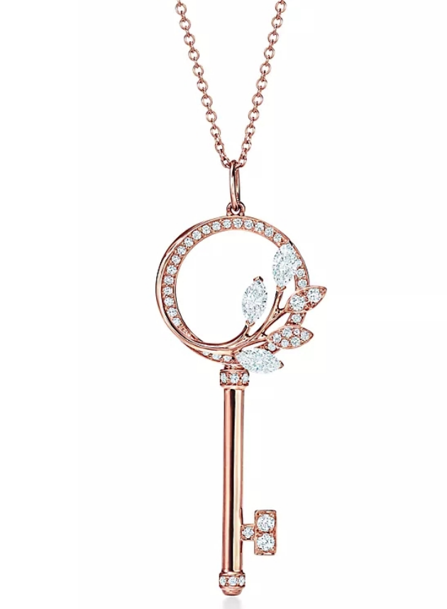 [N0297-2] Llave Tiffany Keys corona de hojas oro rosa