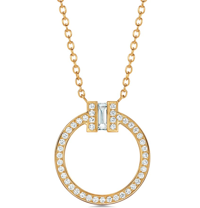 [N0338-3] Collar Tiffany T Círculo Pavé Oro Amarillo