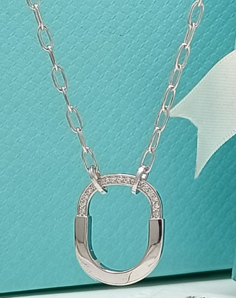 [N0344-1] Collar Candado Tiffany Pavé Brillante Platino