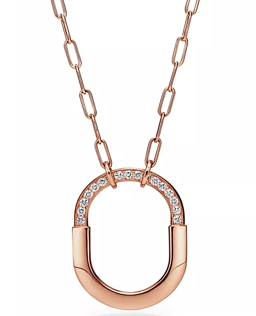 [N0344-2] Collar Candado Tiffany Pavé Brillante Oro Rosa