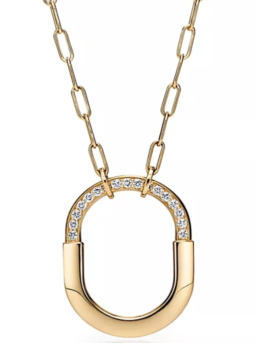 [N0344-3] Collar Candado Tiffany Pavé Brillante Oro Amarillo