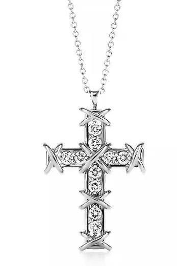 [N0350-1] Collar cruz Tiffany motivo X plata con circonias