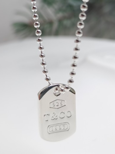 Collar placa 1837 pequeña cadena de bolas plata 925