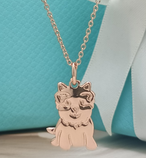 Collar Tiffany Gatito Grabado Oro Rosa